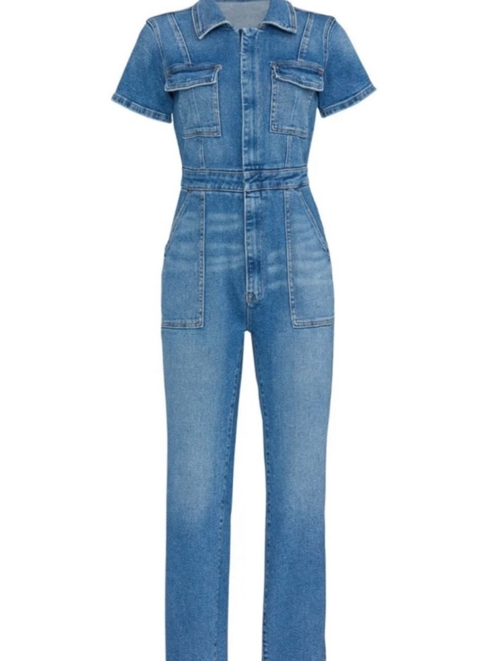 Good American Light Blue Denim Short-Sleeve Jumpsuit